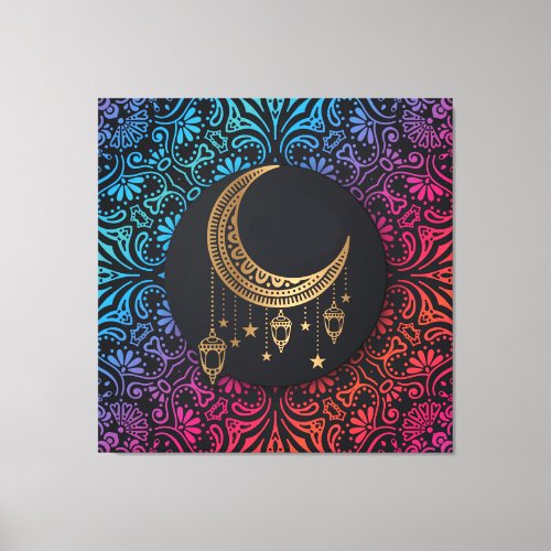 Islamic Moon and Floral Design Canvas Print