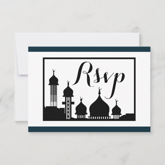 Islamic Mosque Silhouette Wedding RSVP Card (Front)
