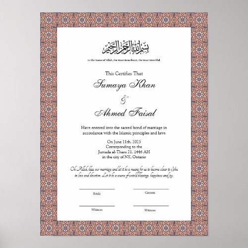 islamic muslim nikkah certificate	 poster