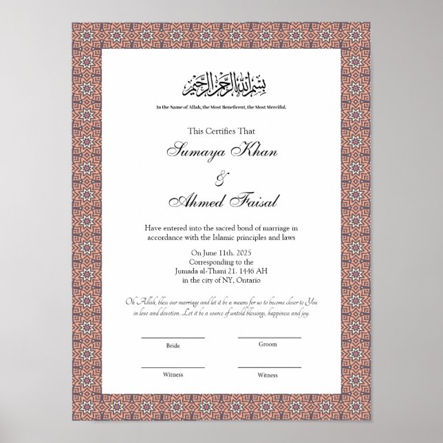 islamic muslim nikkah certificate	 poster (Front)