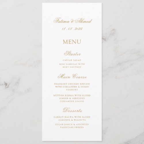 Islamic Muslim White Gold Vintage Wedding  Menu