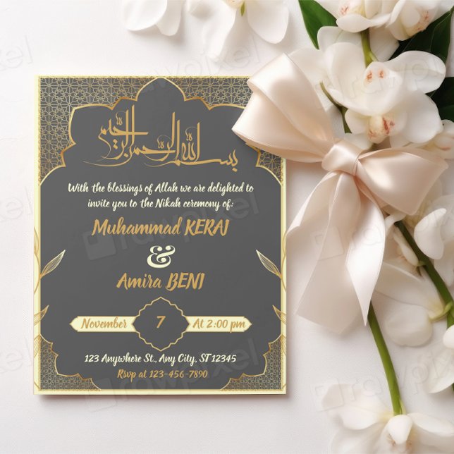 Islamic Nikah Arabic Muslim Wedding Design Invitation (Creator Uploaded)