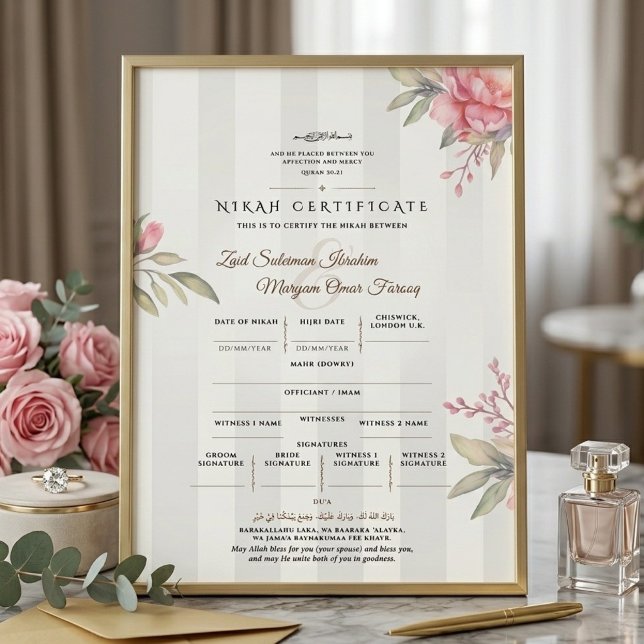 Islamic Nikah Certificate | Peony & Sage Flat Card (Creator Uploaded)