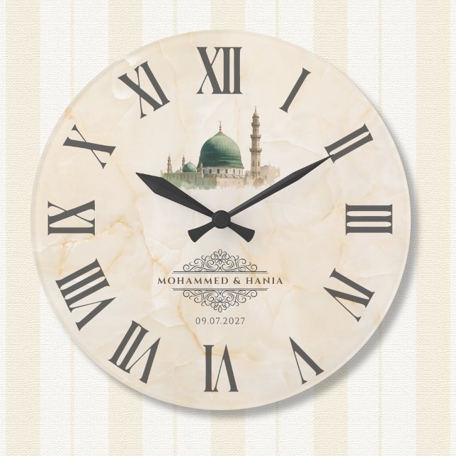 Islamic Nikah Gift | Masjid An-Nabawi Names & Date Large Clock (Creator Uploaded)