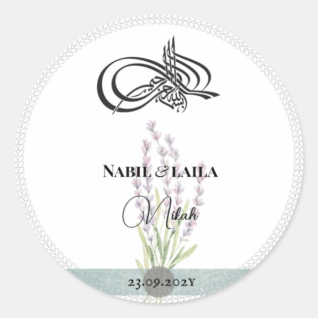 Islamic nikah wedding custom wedding  classic round sticker (Front)