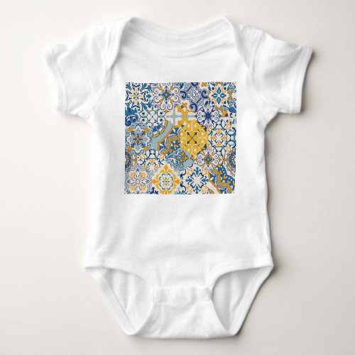Islamic Patchwork Majolica Pottery Tile Baby Bodysuit