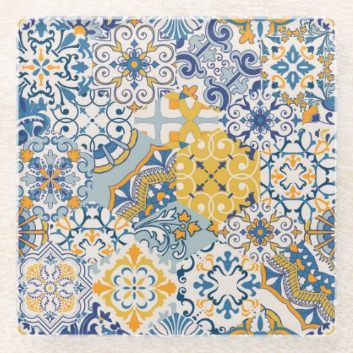 Islamic Patchwork Majolica Pottery Tile Glass Coaster
