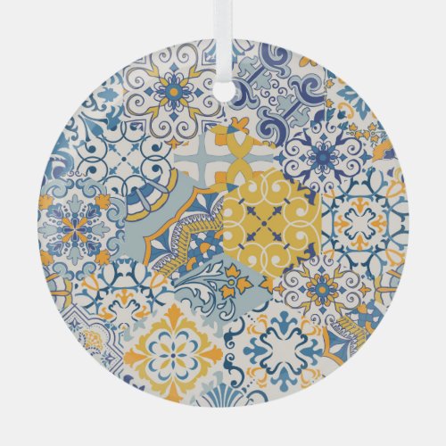 Islamic Patchwork Majolica Pottery Tile Glass Ornament