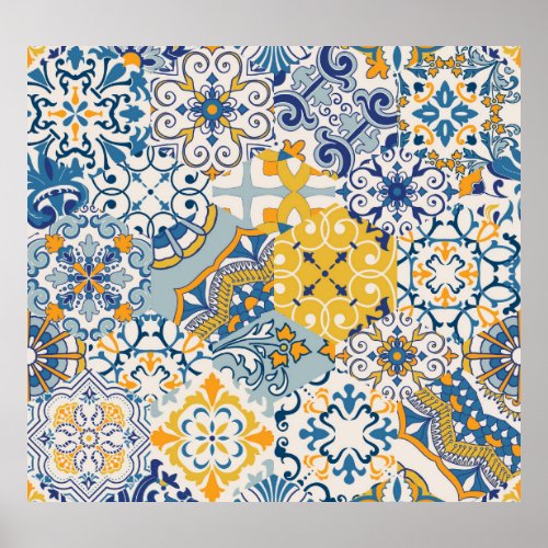 Islamic Patchwork Majolica Pottery Tile Poster