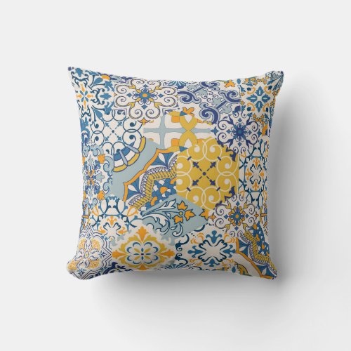 Islamic Patchwork Majolica Pottery Tile Throw Pillow