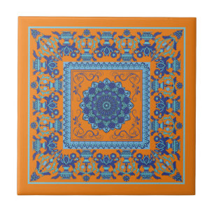 Islamic Pattern Blue And Orange Ceramic Tile