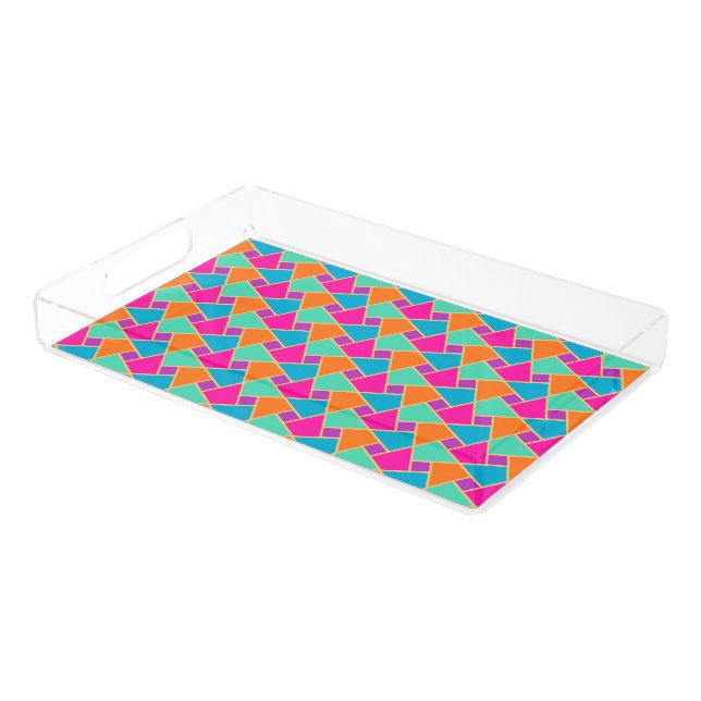 Islamic Pink, Orange, Turquoise, Green Gold-effect Acrylic Tray (Angled)