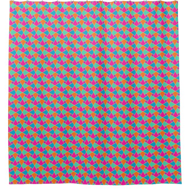 Islamic Pink, Orange, Turquoise, Green Gold-effect Shower Curtain (Front)
