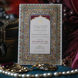 Islamic Purple Plum Wedding Ottoman Turkish Foil Invitation