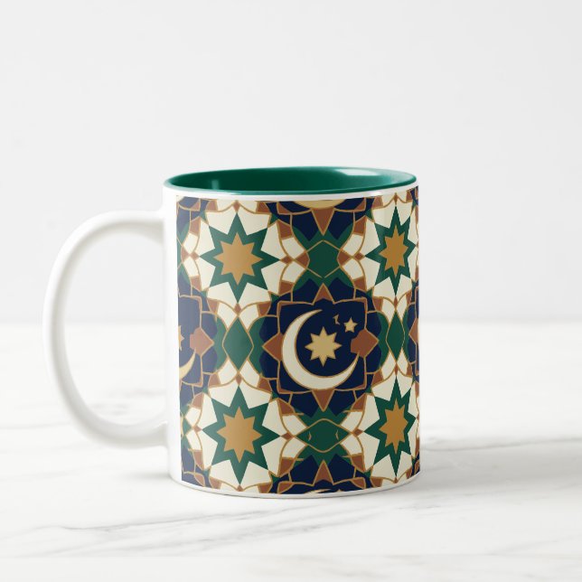 Islamic Ramadan Crescent Moon Geometric Seamless  Two-Tone Coffee Mug (Left)