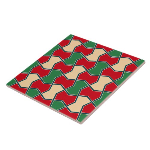 Islamic Red Green Bow Tie Geometric Pattern Ceramic Tile