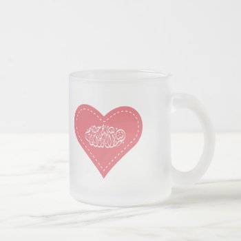Islamic Red Heart Stitch Bismillah Calligraphy Frosted Glass Coffee Mug by myislamicgifts at Zazzle