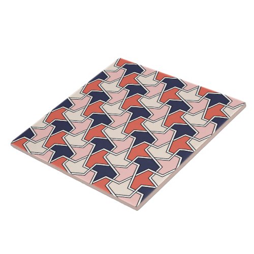 Islamic Red White Blue Geometric Arrows Pattern Ceramic Tile