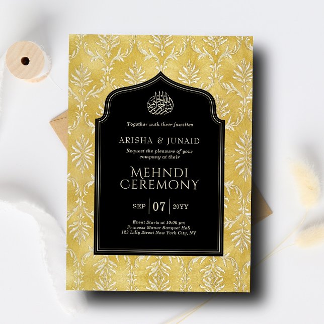 Islamic Royal Golden Damask Muslim Mehndi Ceremony Invitation (Creator Uploaded)