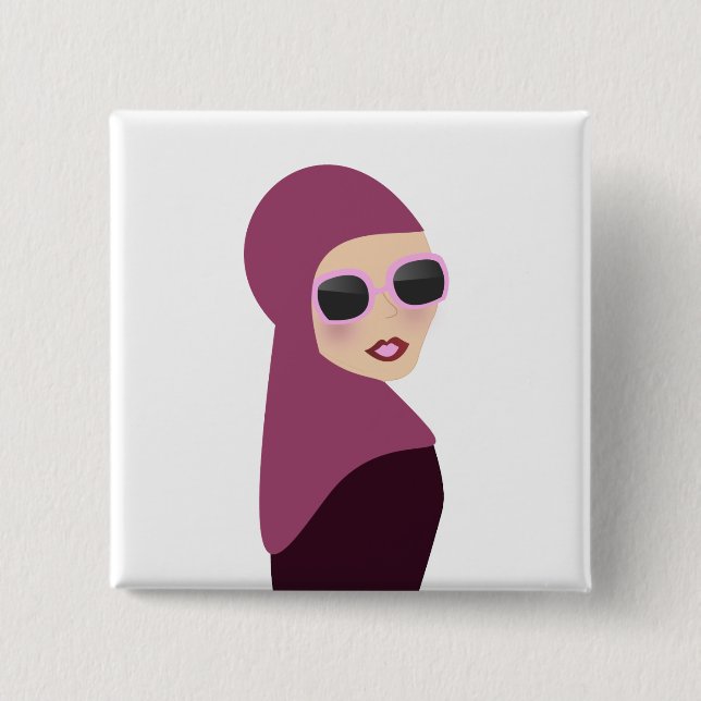 Islamic scarf muslima hijab lady style pinback button (Front)