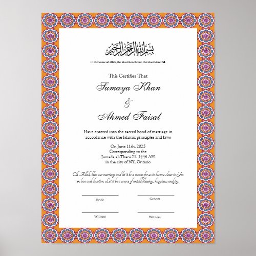 islamic style Islamic Marriage Certificate Poster