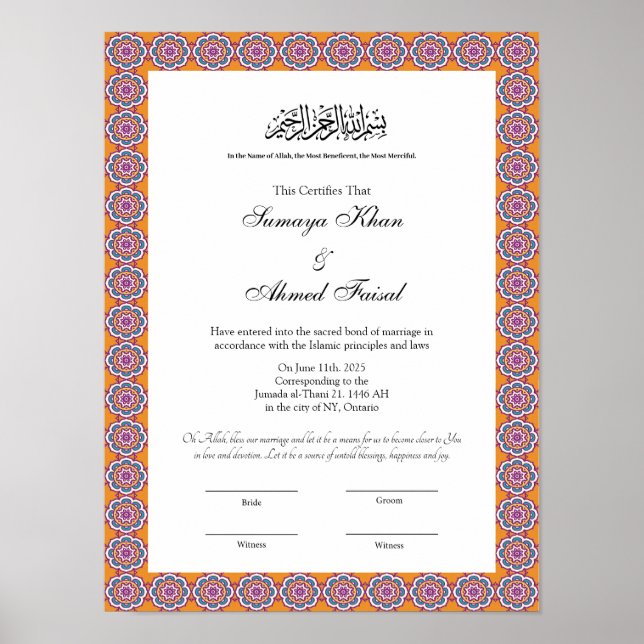 islamic style Islamic Marriage Certificate Poster (Front)