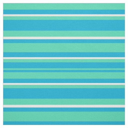 Islamic Turquoise, Aqua, White Striped Pattern Fabric