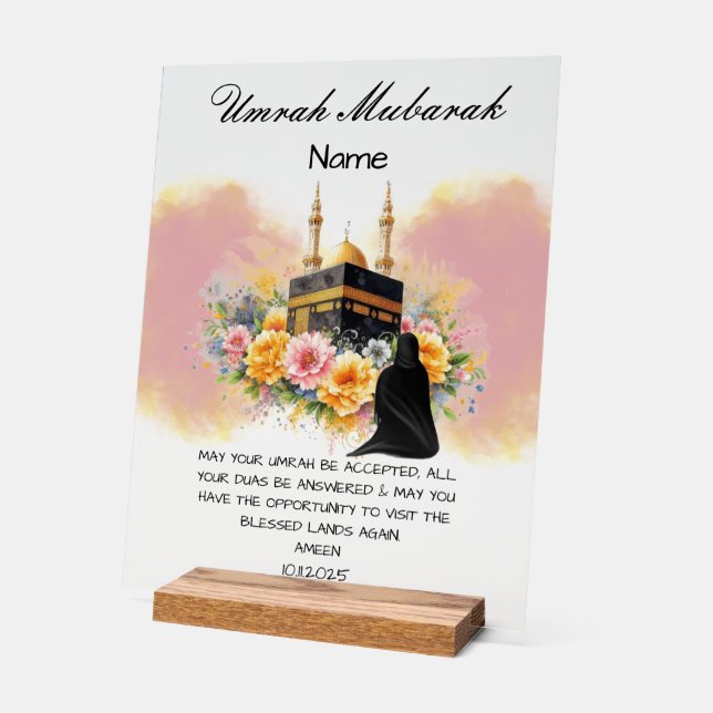 Islamic Umrah Mubarak Acrylic Sign (Angle)