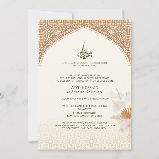 Islamic Wedding Invitation – Watercolor Anthurium  (Front)