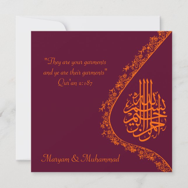 Islamic wedding marriage red invitation card (Front)