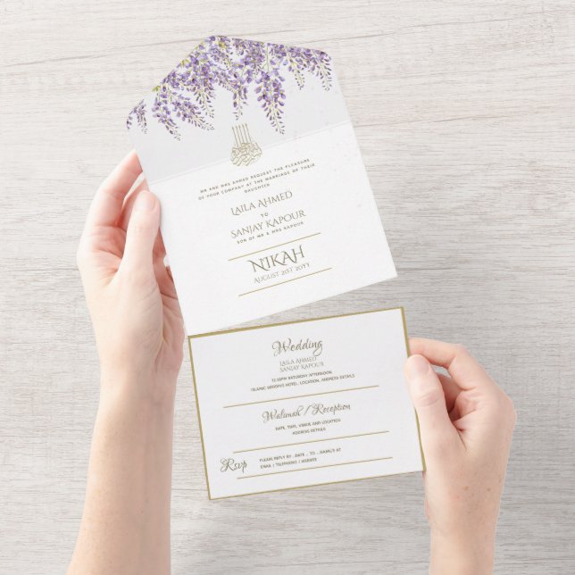 Islamic WEDDING NIKAH WALLIMAH Flowers All In One Invitation (Tearaway)