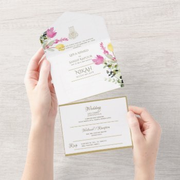 Islamic Wedding Nikah Wallimah Gold Floral All In  All In One Invitation by invitationz at Zazzle