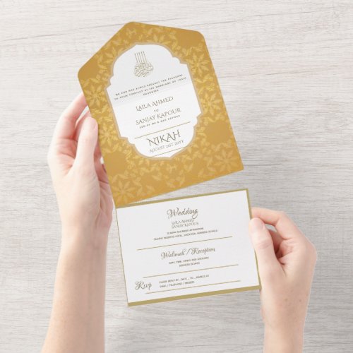 Islamic WEDDING NIKAH WALLIMAH Gold Ornate All In  All In One Invitation
