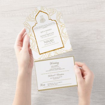 Islamic Wedding Nikah Wallimah Gold Ornate All In  All In One Invitation by invitationz at Zazzle