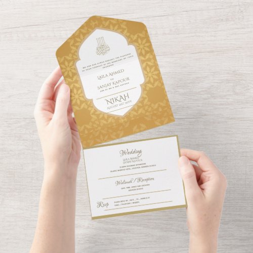 Islamic WEDDING NIKAH WALLIMAH Gold Ornate All In  All In One Invitation