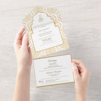 Islamic WEDDING NIKAH WALLIMAH Gold Ornate All In  One Invitation