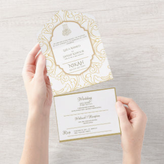 Islamic WEDDING NIKAH WALLIMAH Gold Ornate All In  One Invitation