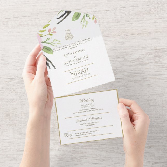 Islamic WEDDING NIKAH WALLIMAH Greenery All In One Invitation (Tearaway)