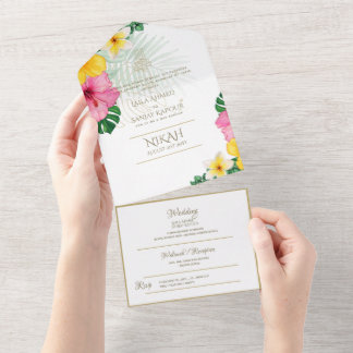 Islamic WEDDING NIKAH WALLIMAH Tropical Leaves All In One Invitation