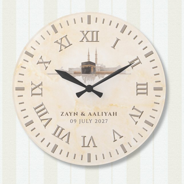 Islamic Wedding | Soft Stone & Watercolor Kaaba Large Clock (Creator Uploaded)