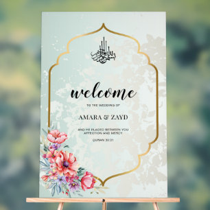Islamic Wedding Welcome Acrylic Sign - Gold Frame