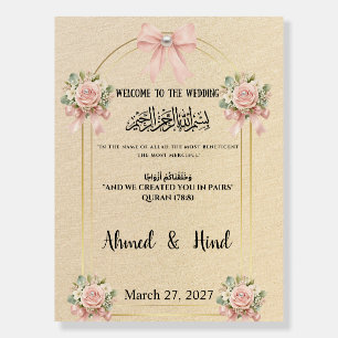 Islamic Wedding Welcome Sign  Blush Pink Bow Pear