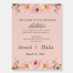 Islamic Wedding Welcome Sign Blush Pink Watercolor