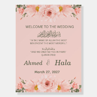 Islamic Wedding Welcome Sign Blush Pink Watercolor