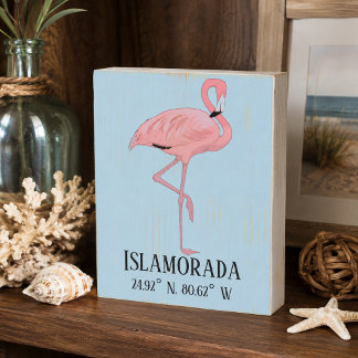 Islamorada FL Keys Latitude Longitude Flamingo Wooden Box Sign