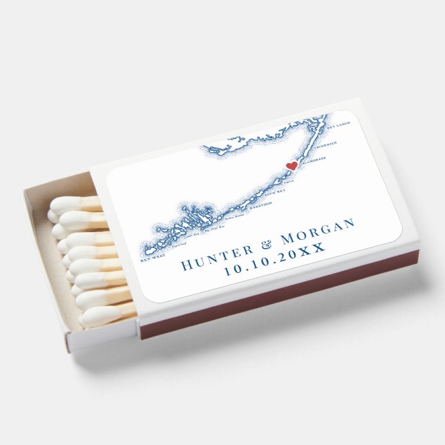 Islamorada FL Map Elegant Navy Blue Wedding Favor Matchboxes (Front Open)