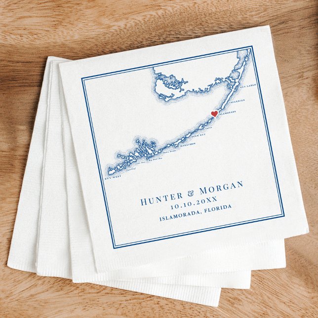 Islamorada FL Map Elegant Navy Blue Wedding Napkins (Islamorada Florida Keys Wedding Cocktail Napkins in Elegant Navy Blue from Coastal Map Designs)