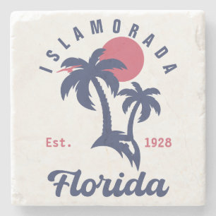 Islamorada Florida Palm Tree Beach Vintage FL 60s Stone Coaster