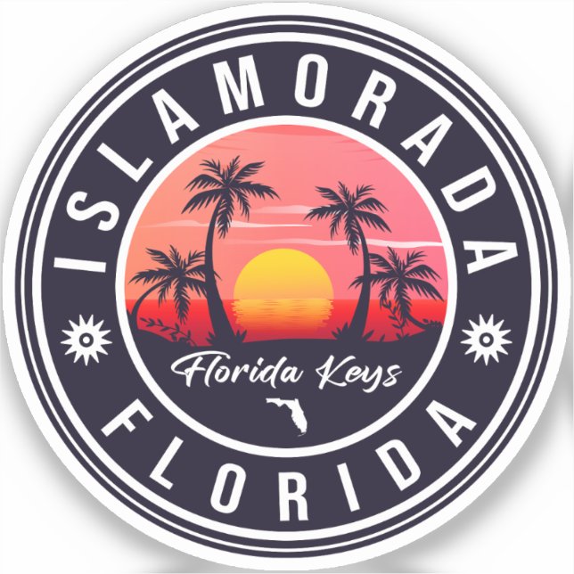 Islamorada Florida Retro Sunset Beach Souvenir 60s Sticker (Front)