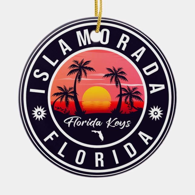 Islamorada Florida Retro Sunset Beach Souvenir 80s Ceramic Ornament (Front)